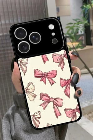 Apple iPhone 17 Pro Max Uyumlu Pembe Kurdele Tasarımlı Parlak Silikon Kılıf