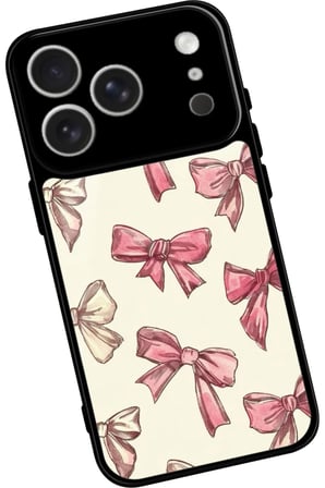 Apple iPhone 17 Pro Max Uyumlu Pembe Kurdele Tasarımlı Parlak Silikon Kılıf