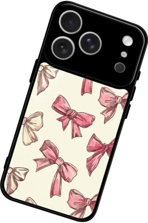 Apple iPhone 17 Pro Max Uyumlu Pembe Kurdele Tasarımlı Parlak Silikon Kılıf