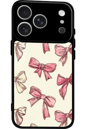 Apple iPhone 17 Pro Max Uyumlu Pembe Kurdele Tasarımlı Parlak Silikon Kılıf