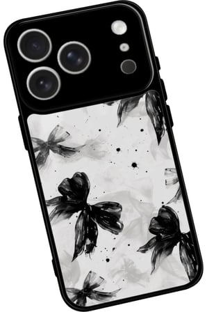 Apple iPhone 17 Pro Max Uyumlu Siyah Kurdele Tasarımlı Parlak Silikon Kılıf