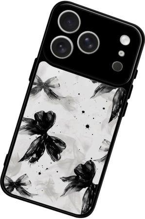 Apple iPhone 17 Pro Max Uyumlu Siyah Kurdele Tasarımlı Parlak Silikon Kılıf