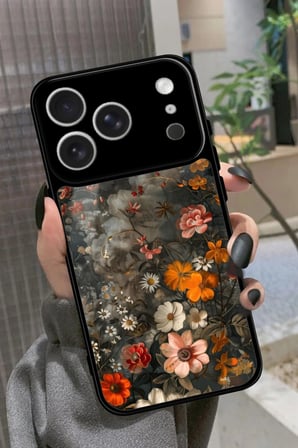 Apple iPhone 17 Pro Max Uyumlu Karışık Çiçek Tasarımlı Parlak Silikon Kılıf