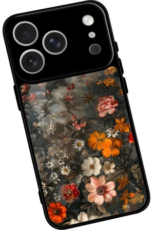 Apple iPhone 17 Pro Max Uyumlu Karışık Çiçek Tasarımlı Parlak Silikon Kılıf