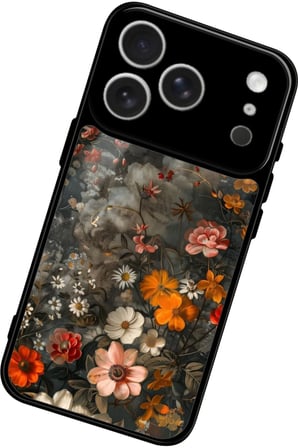 Apple iPhone 17 Pro Max Uyumlu Karışık Çiçek Tasarımlı Parlak Silikon Kılıf
