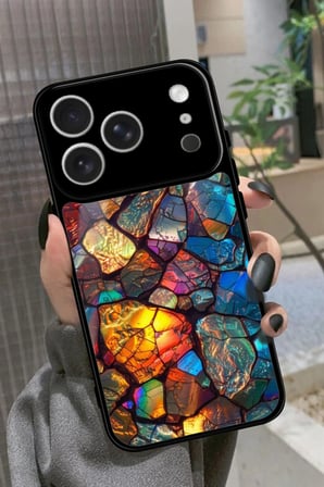 Apple iPhone 17 Pro Max Uyumlu Renkli Taş Tasarımlı Parlak Silikon Kılıf