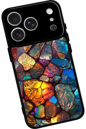 Apple iPhone 17 Pro Max Uyumlu Renkli Taş Tasarımlı Parlak Silikon Kılıf
