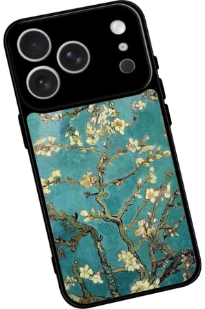 Apple iPhone 17 Pro Uyumlu Van Gogh Yeşil Ağaç Tablo Tasarımlı Parlak Silikon Kılıf