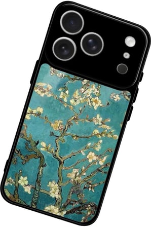 Apple iPhone 17 Pro Uyumlu Van Gogh Yeşil Ağaç Tablo Tasarımlı Parlak Silikon Kılıf