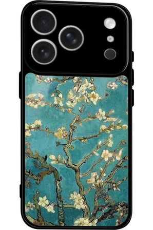Apple iPhone 17 Pro Uyumlu Van Gogh Yeşil Ağaç Tablo Tasarımlı Parlak Silikon Kılıf
