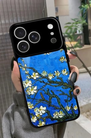 Apple iPhone 17 Pro Uyumlu Van Gogh Mavi Ağaç Tablo Tasarımlı Parlak Silikon Kılıf