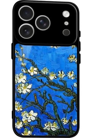 Apple iPhone 17 Pro Uyumlu Van Gogh Mavi Ağaç Tablo Tasarımlı Parlak Silikon Kılıf