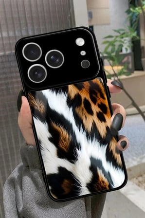 Apple iPhone 17 Pro Uyumlu Kahverengi Leopar Tasarımlı Parlak Silikon Kılıf