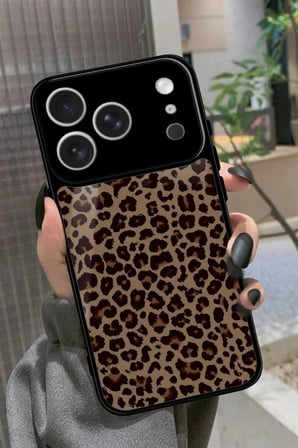 Apple iPhone 17 Pro Uyumlu Kahverengi Leopar Tasarımlı Parlak Silikon Kılıf