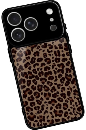 Apple iPhone 17 Pro Uyumlu Kahverengi Leopar Tasarımlı Parlak Silikon Kılıf