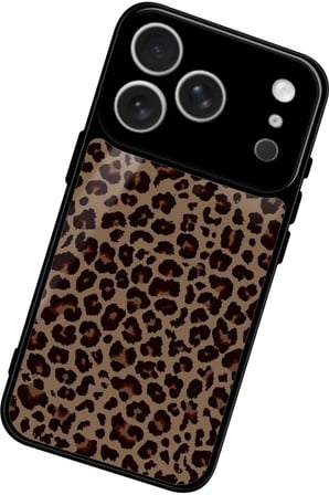 Apple iPhone 17 Pro Uyumlu Kahverengi Leopar Tasarımlı Parlak Silikon Kılıf