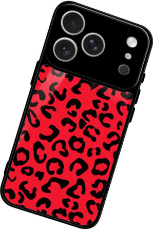 Apple iPhone 17 Pro Uyumlu Kırmızı Leopar Tasarımlı Parlak Silikon Kılıf