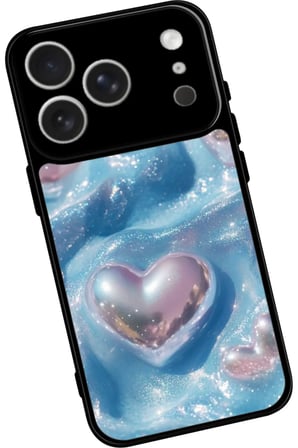 Apple iPhone 17 Pro Uyumlu Simli Kalp Tasarımlı Parlak Silikon Kılıf