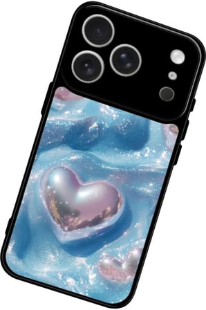 Apple iPhone 17 Pro Uyumlu Simli Kalp Tasarımlı Parlak Silikon Kılıf