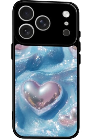 Apple iPhone 17 Pro Uyumlu Simli Kalp Tasarımlı Parlak Silikon Kılıf
