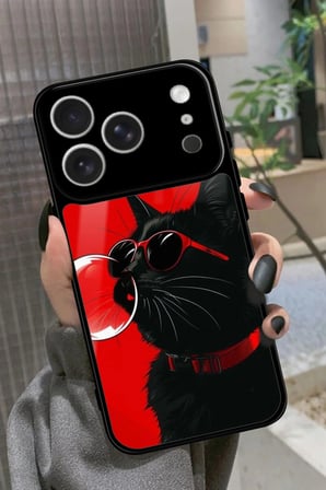 Apple iPhone 17 Pro Uyumlu Kedi Tasarımlı Parlak Silikon Kılıf