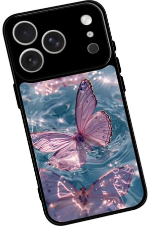 Apple iPhone 17 Pro Uyumlu Pembe Kelebek Tasarımlı Parlak Silikon Kılıf