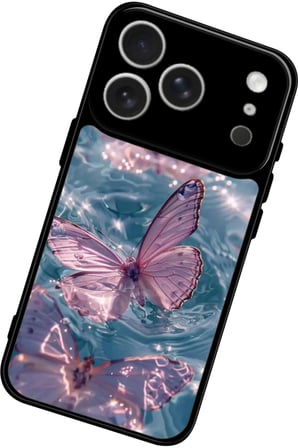 Apple iPhone 17 Pro Uyumlu Pembe Kelebek Tasarımlı Parlak Silikon Kılıf