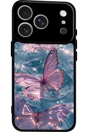 Apple iPhone 17 Pro Uyumlu Pembe Kelebek Tasarımlı Parlak Silikon Kılıf
