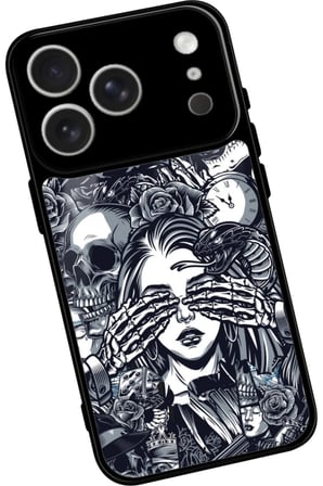 Apple iPhone 17 Pro Uyumlu Kurukafa Posteri Tasarımlı Parlak Silikon Kılıf