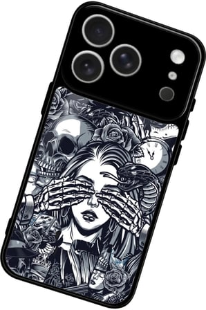 Apple iPhone 17 Pro Uyumlu Kurukafa Posteri Tasarımlı Parlak Silikon Kılıf