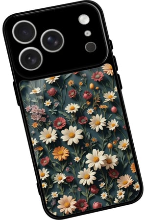Apple iPhone 17 Pro Uyumlu Karışık Çiçek Tasarımlı Parlak Silikon Kılıf