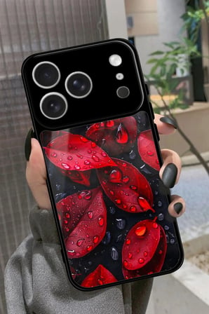 Apple iPhone 17 Pro Uyumlu Kırmızı Yaprak Tasarımlı Parlak Silikon Kılıf