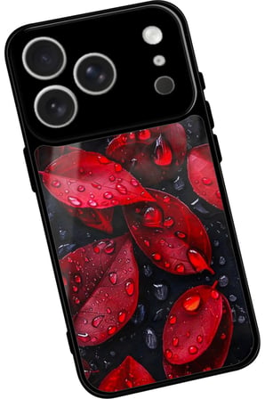 Apple iPhone 17 Pro Uyumlu Kırmızı Yaprak Tasarımlı Parlak Silikon Kılıf