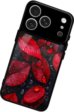 Apple iPhone 17 Pro Uyumlu Kırmızı Yaprak Tasarımlı Parlak Silikon Kılıf