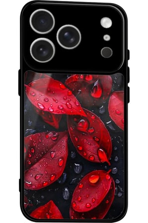 Apple iPhone 17 Pro Uyumlu Kırmızı Yaprak Tasarımlı Parlak Silikon Kılıf