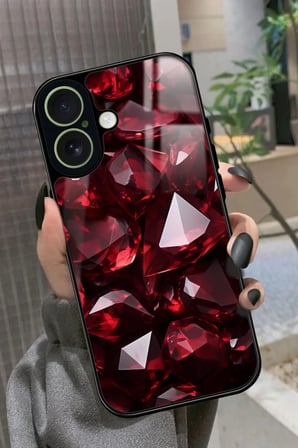 Apple iPhone 17 Uyumlu Bordo Taş Tasarımlı Parlak Silikon Kılıf