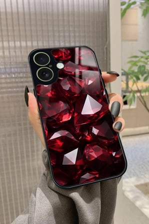 Apple iPhone 17 Uyumlu Bordo Taş Tasarımlı Parlak Silikon Kılıf