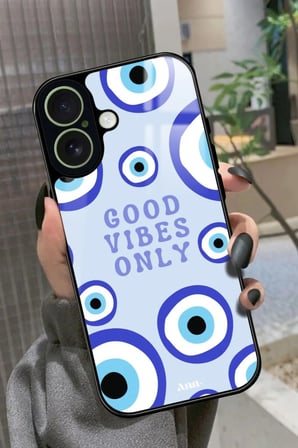 Apple iPhone 17 Uyumlu Motivasyonlu Nazar Boncuğu Tasarımlı Parlak Silikon Kılıf