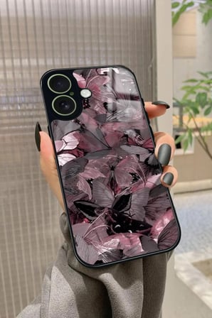 Apple iPhone 17 Uyumlu Pembe Kelebek Tasarımlı Parlak Silikon Kılıf
