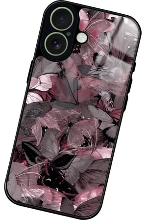 Apple iPhone 17 Uyumlu Pembe Kelebek Tasarımlı Parlak Silikon Kılıf