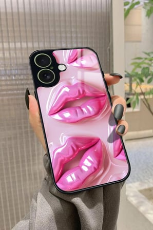 Apple iPhone 17 Uyumlu Pembe Dudak Tasarımlı Parlak Silikon Kılıf