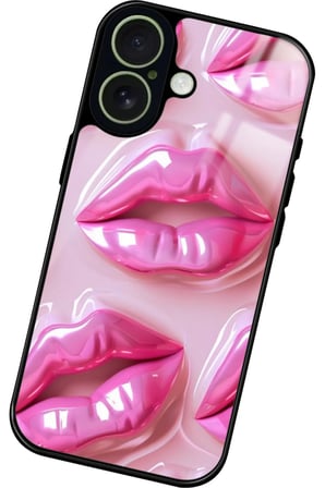 Apple iPhone 17 Uyumlu Pembe Dudak Tasarımlı Parlak Silikon Kılıf