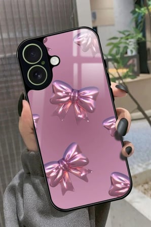 Apple iPhone 17 Uyumlu Pembe Kurdele Tasarımlı Parlak Silikon Kılıf