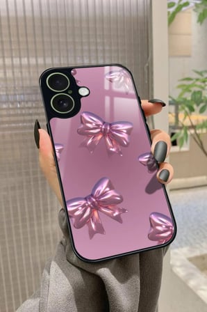 Apple iPhone 17 Uyumlu Pembe Kurdele Tasarımlı Parlak Silikon Kılıf