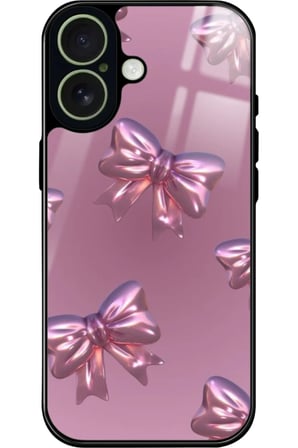 Apple iPhone 17 Uyumlu Pembe Kurdele Tasarımlı Parlak Silikon Kılıf
