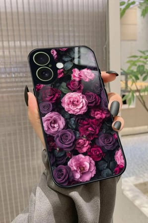 Apple iPhone 17 Uyumlu Pembe Çiçek Tasarımlı Parlak Silikon Kılıf