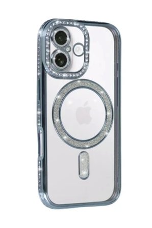 iPhone 18 Kılıf M-Safe Şarj Özellikli Simli Taşlı Azn-JokeTaşlı