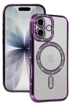 iPhone 18 Kılıf M-Safe Şarj Özellikli Simli Taşlı Azn-JokeTaşlı