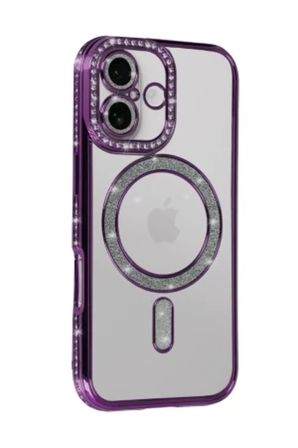 iPhone 18 Kılıf M-Safe Şarj Özellikli Simli Taşlı Azn-JokeTaşlı