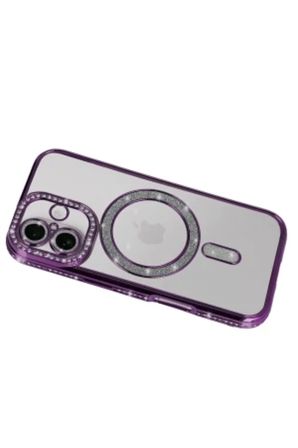 iPhone 18 Kılıf M-Safe Şarj Özellikli Simli Taşlı Azn-JokeTaşlı